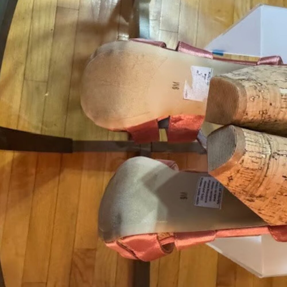 Jeffrey Campbell Pink Satin Cork Platform Sandals Sz 9 Statement Heels - Picture 4 of 6